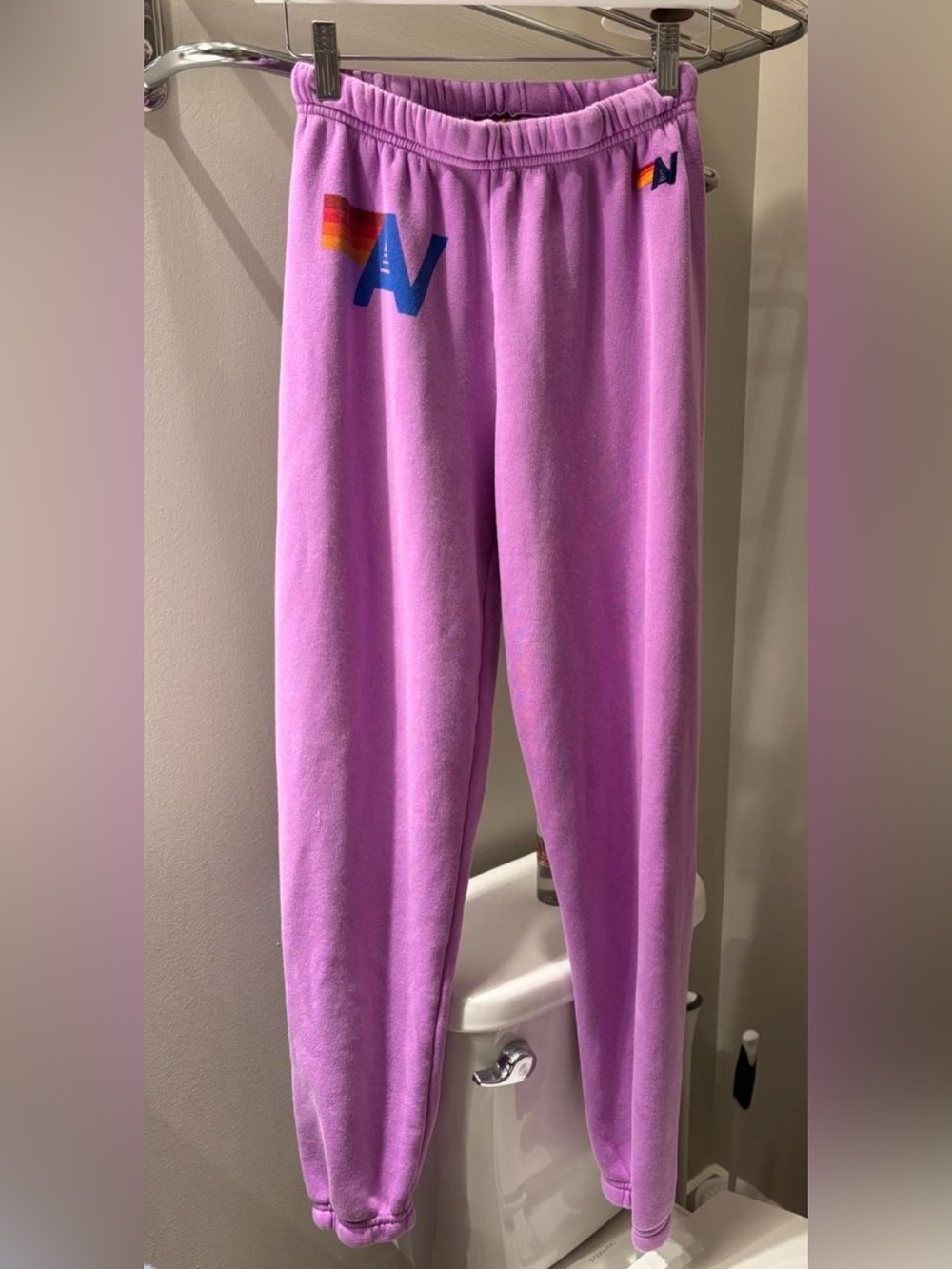 Aviator Nation Lavender Joggers with Rainbow 'A' Logo